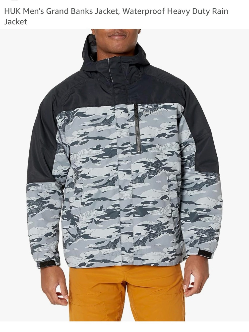 Huk Men's Rain Jacket in Gray Camo with Black Panels. NWT Men’s size Large